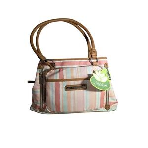 Lily Bloom Maggie Satchel Canvas Multi Section Painted Stripe Pastel Roomy NWT